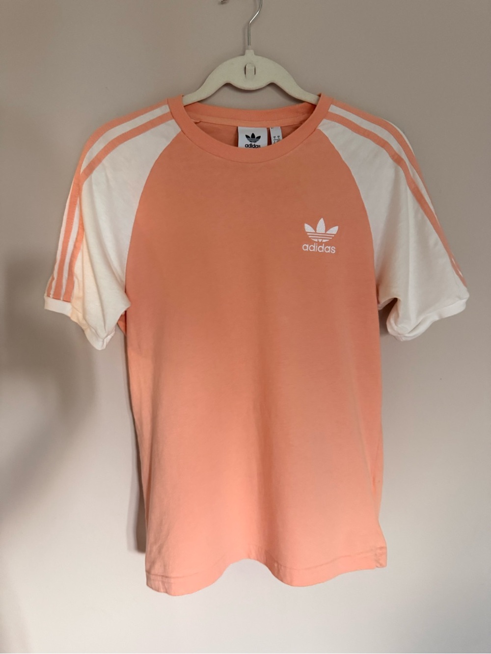 adidas men’s Peach Raglan Tee with White Sleeves
